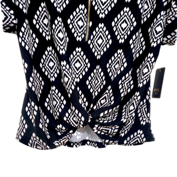 Geometric Diamond Print Blouse By ABW LA Women's XL Black White Top - Picture 4 of 6